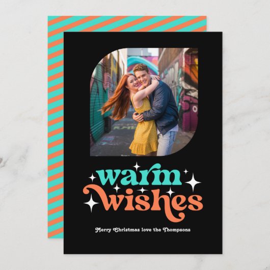 Turquoise & Koraal Moderne Retro Kerst Foto Feestdagenkaart (Voorkant / Achterkant)