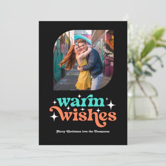 Turquoise & Koraal Moderne Retro Kerst Foto Feestdagenkaart (Staand voorkant)