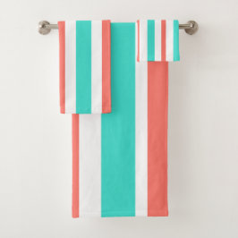 Turquoise Koraal Witte Strepen Bad Handdoek