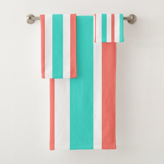 Turquoise Koraal Witte Strepen Bad Handdoek (Insitu)
