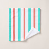 Turquoise Koraal Witte Strepen Bad Handdoek (Wasdoekje)