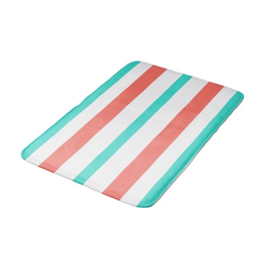 Turquoise Koraal Witte Zomer Strepen Badmat (Gekanteld)
