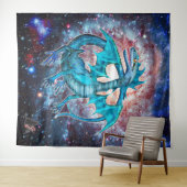 Turquoise Kosmische Draak Wandkleed (In Situ (horizontaal))