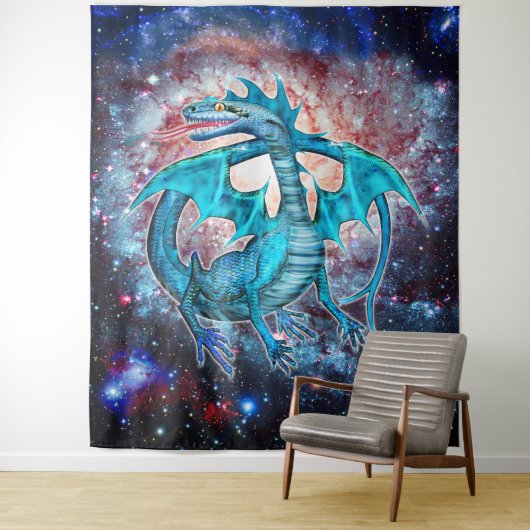 Turquoise Kosmische Draak Wandkleed (In situ)