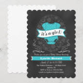 Turquoise Krijtbord Meisje Baby shower Uitnodigen Kaart (Voorkant / Achterkant)