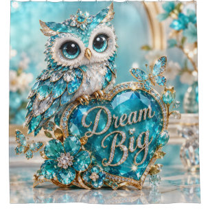 Turquoise Kristal Uil Droombestaan Luxe Design Douchegordijn