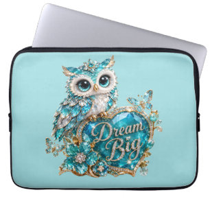 Turquoise Kristal Uil Droombestaan Luxe Design Laptop Sleeve