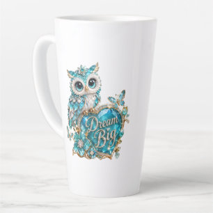 Turquoise Kristal Uil Droombestaan Luxe Design Latte Mok