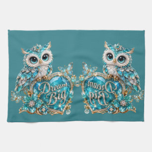 Turquoise Kristal Uil Droombestaan Luxe Design Theedoek