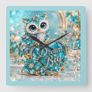 Turquoise Kristal Uil Droombestaan Luxe Design Vierkante Klok