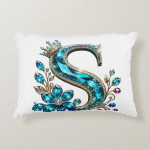 Turquoise Kristallen Letter S & Kroon Accent Kussen