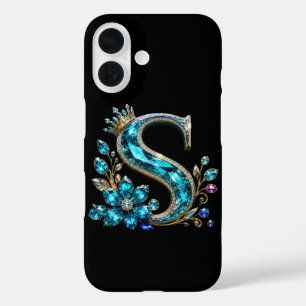 Turquoise Kristallen Letter S & Kroon iPhone 16 Hoesje