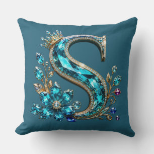 Turquoise Kristallen Letter S & Kroon Kussen