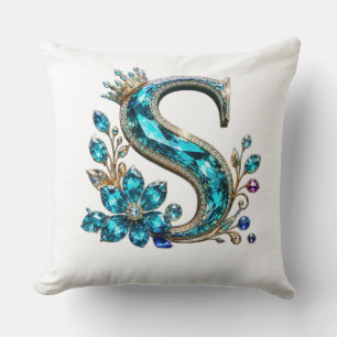 Turquoise Kristallen Letter S & Kroon Kussen