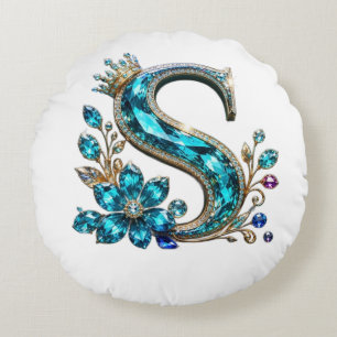 Turquoise Kristallen Letter S & Kroon Rond Kussen