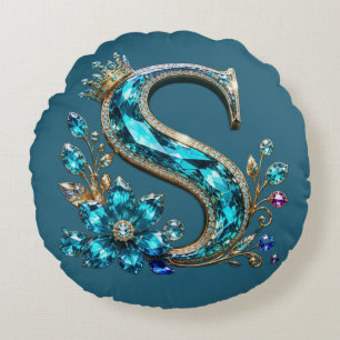 Turquoise Kristallen Letter S & Kroon Rond Kussen