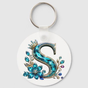 Turquoise Kristallen Letter S & Kroon Sleutelhanger