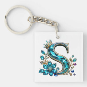 Turquoise Kristallen Letter S & Kroon Sleutelhanger