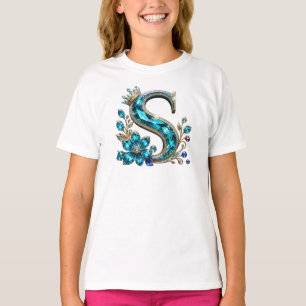 Turquoise Kristallen Letter S & Kroon T-shirt