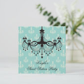Turquoise Kroonluchter Sweet 16 Feest Kaart (Staand voorkant)