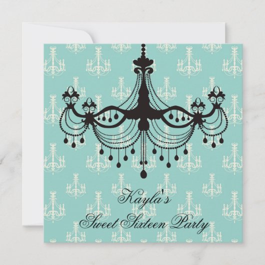 Turquoise Kroonluchter Sweet 16 Feest Kaart (Voorkant)