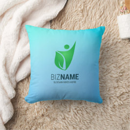 Turquoise kussen met een groen abstract figuur log