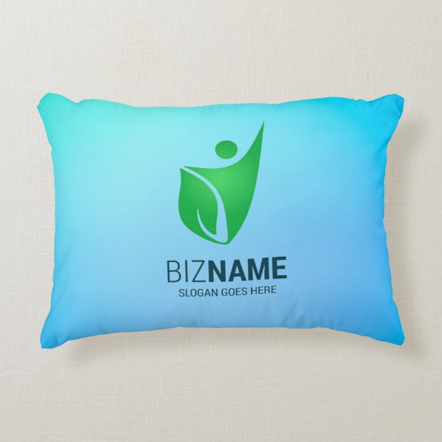 Turquoise kussen met een groen abstract figuur log (Voorkant)