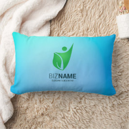 Turquoise kussen met een groen abstract figuur log