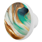 Turquoise kust Abstracte vloeiende kunst Keramische Knop (Rechts)