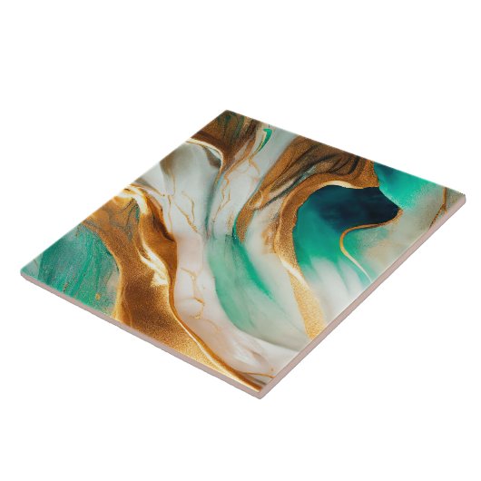 Turquoise kust Abstracte vloeiende kunst Tegeltje (Zijkant)