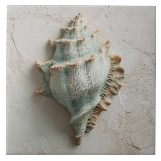 Turquoise Kustschelp Kunst Tegeltje (Voorkant)