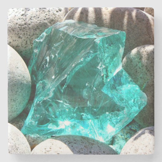 Turquoise kwarts kristal grijs steen rock mineraal stenen onderzetter (Voorkant)