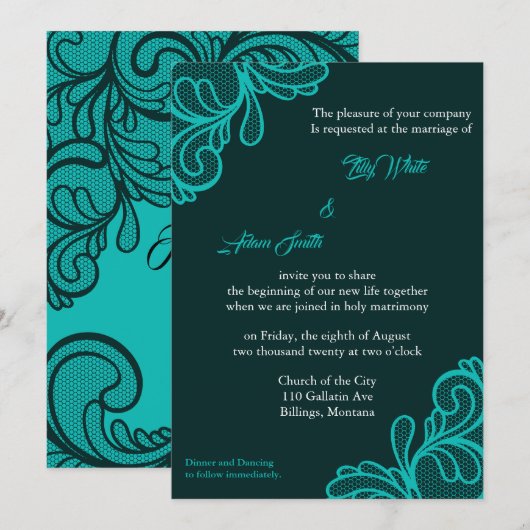 Turquoise Lace - Uitnodiging (Voorkant / Achterkant)