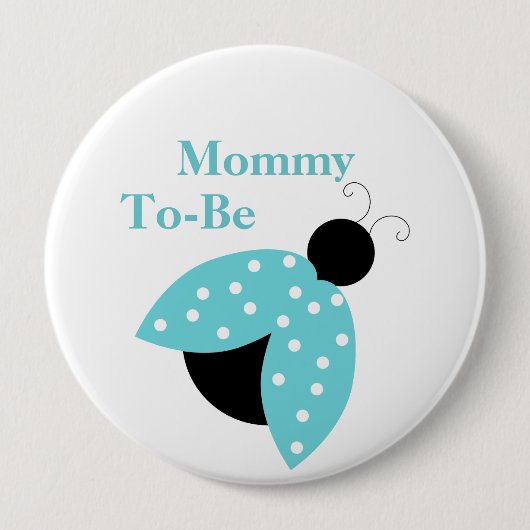 Turquoise Ladybug mama om Baby shower Button te zi (Voorkant)