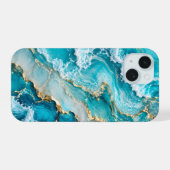 Turquoise Lagune Golven Abstract iPhone 15 Case (Achterkant horizontaal)
