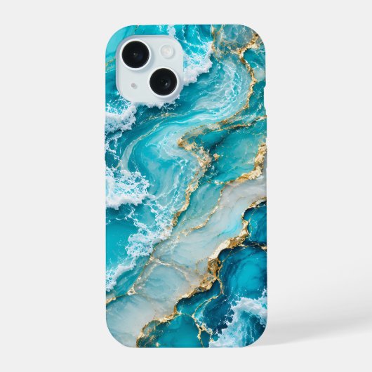 Turquoise Lagune Golven Abstract iPhone 15 Case (Achterkant)