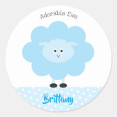 Turquoise Lam Modern Schattig Ooien Fun Name Schoo Ronde Sticker (Voorkant)