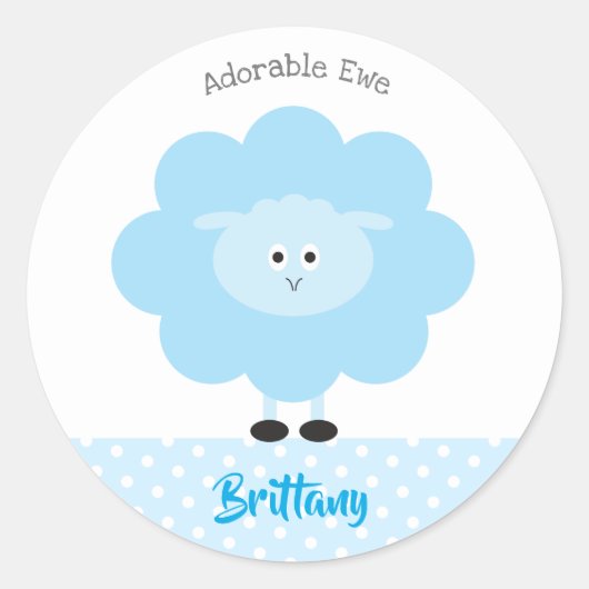 Turquoise Lam Modern Schattig Ooien Fun Name Schoo Ronde Sticker (Voorkant)