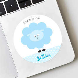 Turquoise Lam Modern Schattig Ooien Fun Name Schoo Ronde Sticker