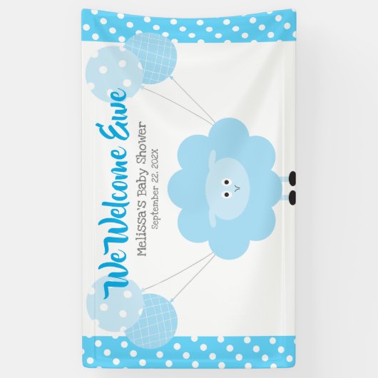 Turquoise Lamb Balloon Boy Baby shower Schattige K Spandoek (Verticaal)