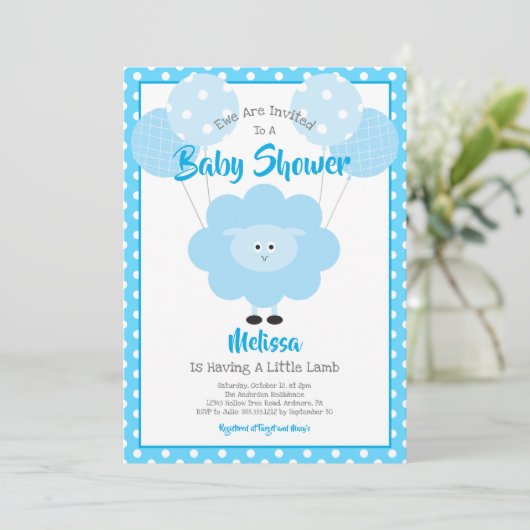 Turquoise Lamb Boy Baby shower Schattige Kawaii Mo Kaart (Staand voorkant)