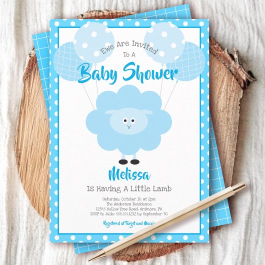 Turquoise Lamb Boy Baby shower Schattige Kawaii Mo Kaart