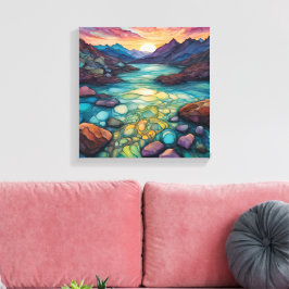Turquoise landschap met Alcohol Ink Detail Canvas Afdruk