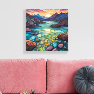 Turquoise landschap met Alcohol Ink Detail Canvas Afdruk
