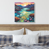 Turquoise landschap met Alcohol Ink Detail Canvas Afdruk (Insitu (Slaapkamer))