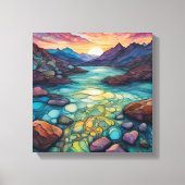 Turquoise landschap met Alcohol Ink Detail Canvas Afdruk (Voorkant)