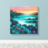 Turquoise landschap met Alcohol Ink Detail Canvas Afdruk (Insitu (Houten vloer))