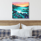 Turquoise landschap met Alcohol Ink Detail Canvas Afdruk (Insitu (Slaapkamer))