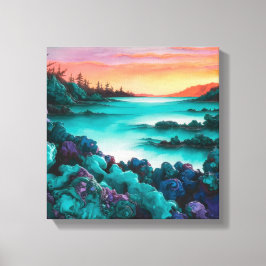 Turquoise landschap met Alcohol Ink Detail Canvas Afdruk