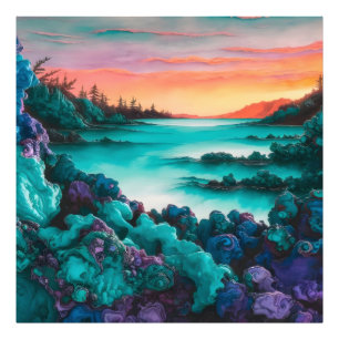 Turquoise landschap met Alcohol Ink Detail Foto Afdruk